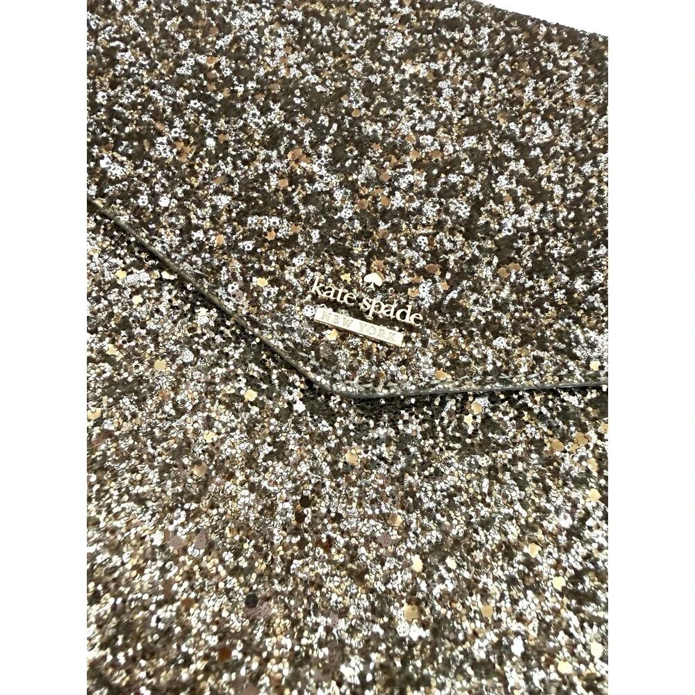 Kate Spade New York Glitter Envelope Clutch Champagne Rose Gold Evening Pouch